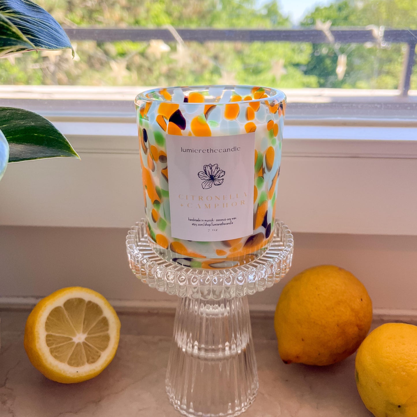 Handgemachte Luxus-Moskito-Kerze aus Kokos-Sojawachs mit zwei Dochten im Glas mit Holzdeckel, Duftnote Citronella & Camphor, mückenabweisend von lumierethecandle