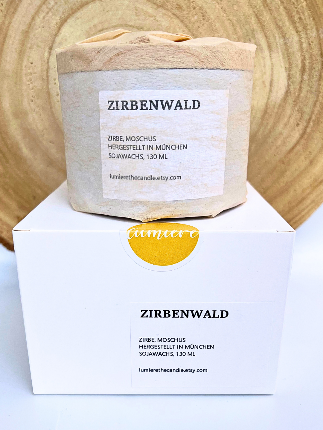 Zirbenwald Zirben Kerze Verpackung von lumierethecandle